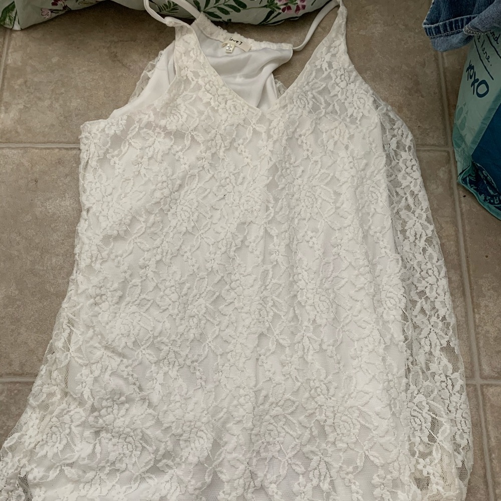 White lace spaghetti strap dress